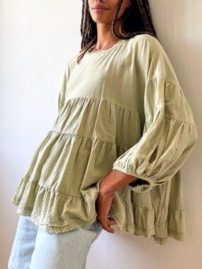 Free People Olive Sage Tiered Peasant Tunic